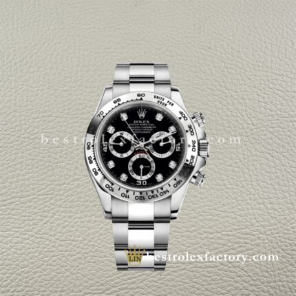 Rolex Daytona 116509-0055 Mostrador Preto Moissanite – Clean Factory Super Clone Ouro Branco