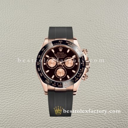 Rolex Daytona 116515LN-0017 Ouro Rosa Mostrador Preto Oysterflex – Clean Factory Super Clone