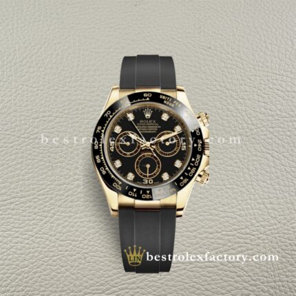 Rolex Daytona 116518LN-0038 Clean Factory Réplica Oro Amarillo Esfera Negra Moissanita