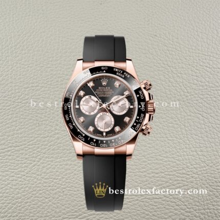 Rolex Daytona 126515LN Everose Diamond Mastery Mostrador Preto – Réplica Clean Factory Super Clone