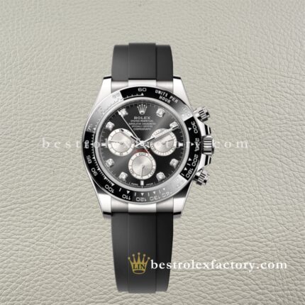 Rolex Daytona 126519LN Silver Diamond Mastery Mostrador Preto – Réplica Clean Factory Super Clone