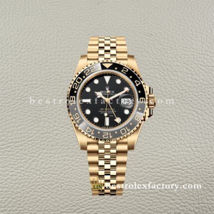 Clean Factory Rolex GMT Master II 126718GRNR | Ouro Amarelo Completo | Bezel Preto Cinza
