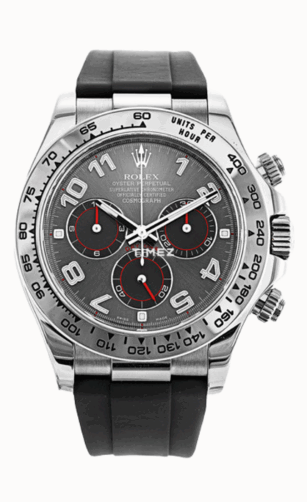 Clean Factory Rolex Daytona 116519LN-0104 Mostrador Preto Números Árabes Ponteiros Subdiais Vermelhos Racing – Dandong 4130 Super Clone | Ouro Branco 18k