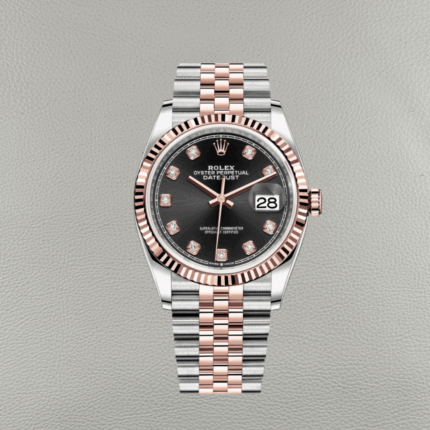 Rolex Datejust 126231-0019 Super Clone – Mostrador Preto com Marcadores Moissanite e Everose Gold